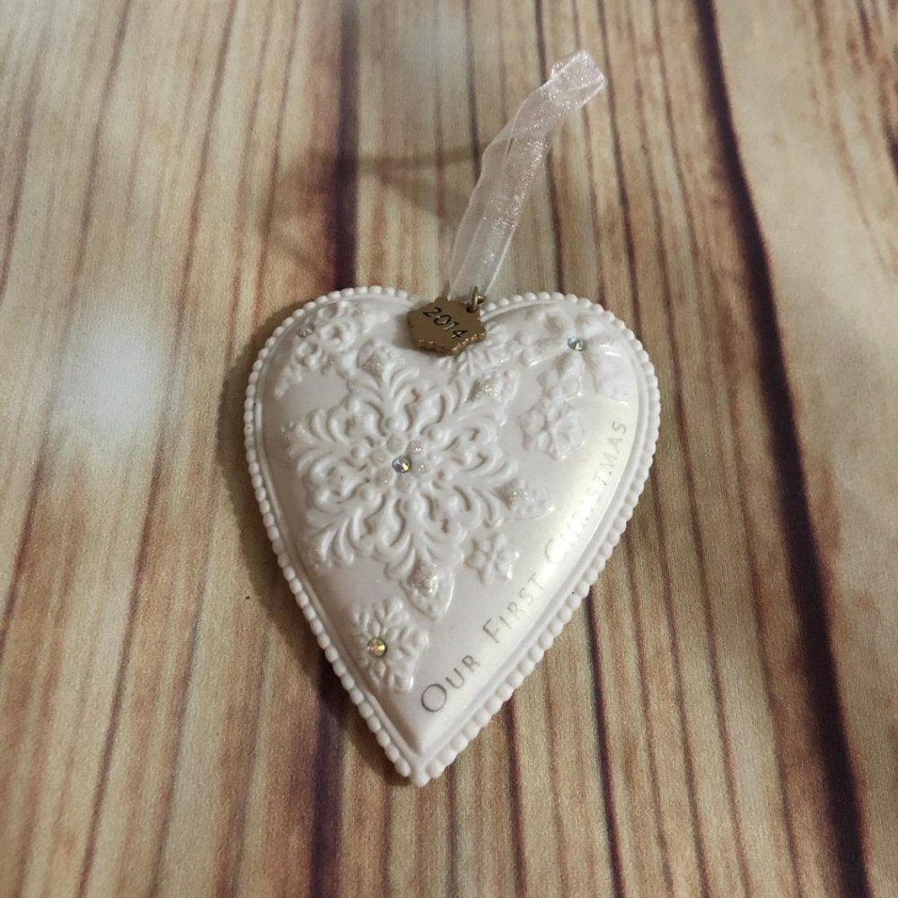 Hallmark 2014 - Our First Christmas - Porcelain Heart - Keepsake Ornament - EUC